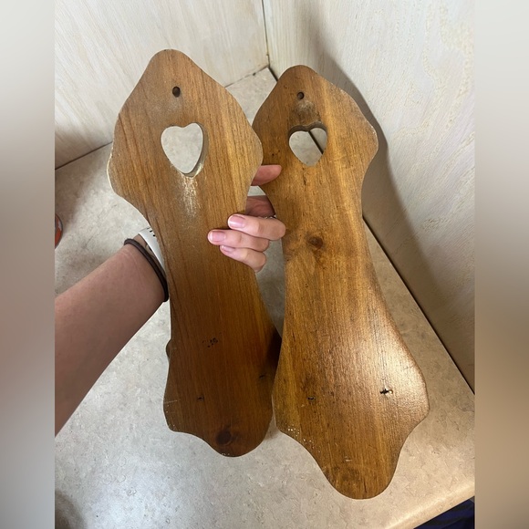 Vintage Homco Wood Taper Candle Wall Sconce Pair Solid Wood with Heart Cut Out - Picture 6 of 6
